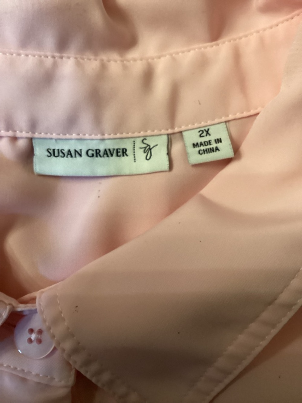 Susan Graver Plus Size Blush Pink Short‑Sleeve Button Down Shirt 2X - Picture 9 of 10